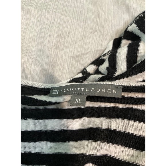 Elliott Lauren Black White Stripe Linen Knit Top Size XL Long Sleeve Lightweight - Picture 10 of 10